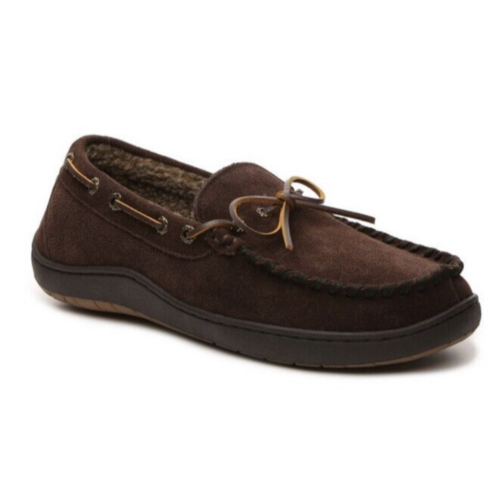 TEMPURPEDIC Men's Moc Loafer Size 11EE Brown Suede Memory Foam Lounging Slipper